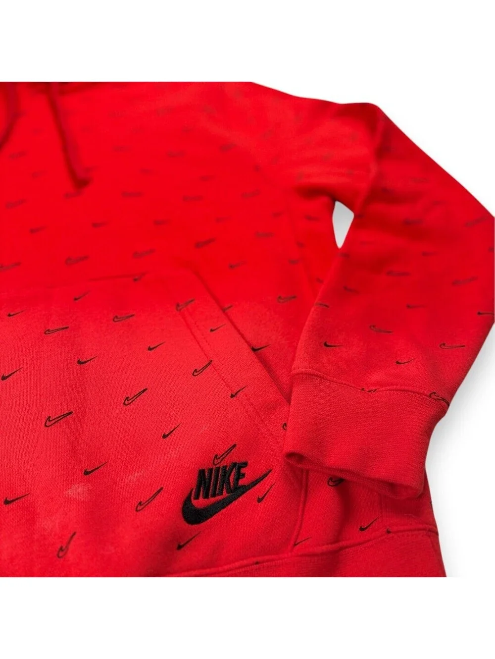 Hoodie Mens Small Red Swoosh Print Pullover Sweatshirt Streetwear Nike